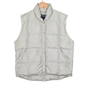 Lands' End Women's Ivory Quilted Goose Down Puffer Vest Large 14-16